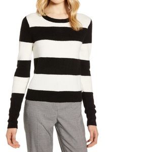 Halogen Crewneck Sweater Black Ivory Stripe
